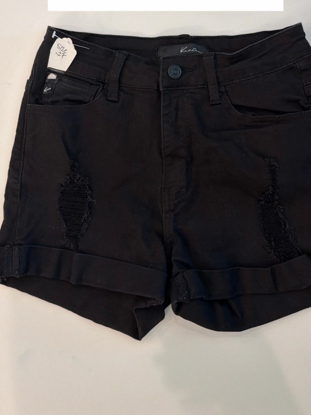 KanCan Black Distressed Rolled Cuff Jean Shorts